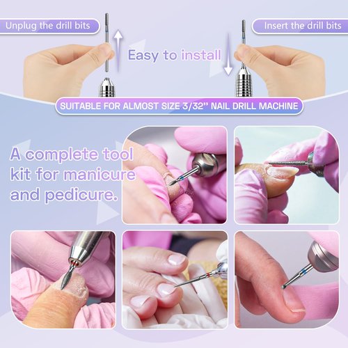 30PCS Cuticle Nail Drill Bits Set: 3/32'' Nail Bits for Acrylic Gel Nail Prep Contain Flame/Ball/Needle/Safety Shape Heads, Remover Tools Efile Bits for Salon Home Manicure Pedicure Nail Tech
