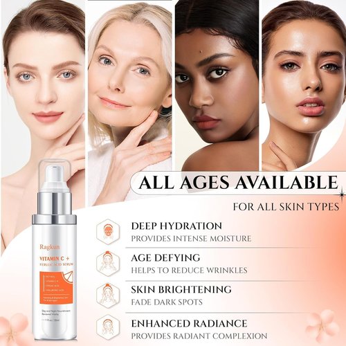 Ragkun 20% Vitamin C Serum, Retinol Serum for Face, Dark Spot Remover for Face, CE Ferulic Acid, Hyaluronic Acid, Hydrate & Plump Skin Care Anti Aging Wrinkle Brightening Skincare -1 Fl Oz.
