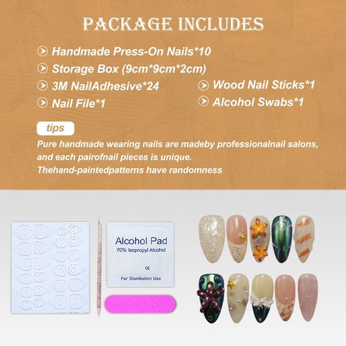Luxury Handmade Press on Nails - Long Square White French Tips Press on Nail with Almond 3D Rhinestones, Flowers & Butterflies, Acrylic Multi-Layer Gel False Nails for Women (10Pcs Size M)