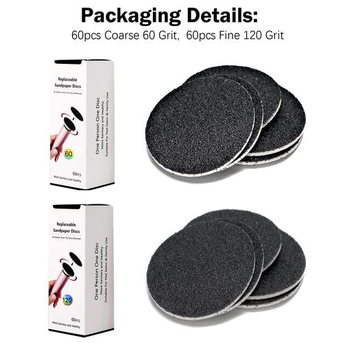 120pcs Foot File Sandpaper Discs 60 Grit 120 Grit, Replacement Electric Callus Remover Refills, Self-Adhesive, Easy to Replace (60 Grit +120 Grit)