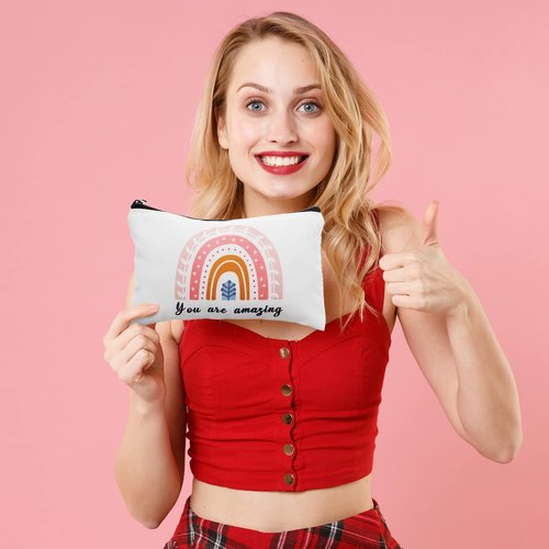 Reginary 20 Pcs Makeup Bags Bulk for Women Rainbow Canvas Cosmetic Bag Inspirational Roomy Makeup Bags with Zipper Pouch Travel Toiletry Bag for Christmas Birthday Appreciation(Rainbow)