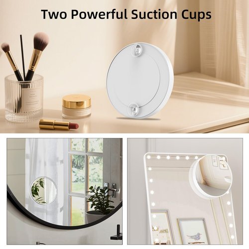 FUNTOUCH Travel Magnifying Mirror Set,10X/20X Small Magnifying Mirrors with Suction Cup,4.1 Inches Compact Magnified Mirror for Detail Makeup(White),2PCS