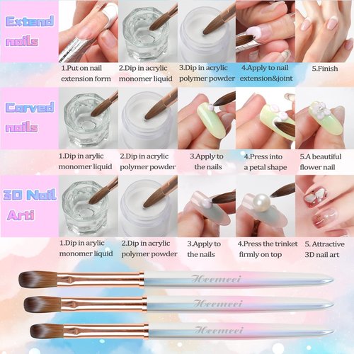 heemeei Acrylic Nail Brush Size 10, 100% Pure Kolinsky Nail Art Brush, Sturdy Handle Acrylic Powder Design Tools for Professional Manicure DIY Home Salon (10#)