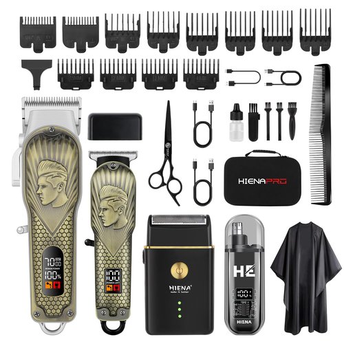HIENA PRO Professional Hair Clippers for Men, Cordless Hair Clipper for Barber Clippers and Trimmer LED Haircut Set with Foil Shaver, Nose Trimmer, Rechargeable Clippers for Men
