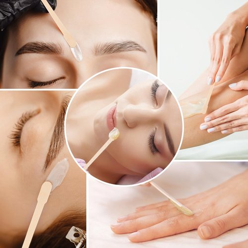 MMonDod Wooden Eyebrow Waxing Sticks with Handle, Small Wood Wax Sticks, Wax Sticks for Hair Removal, Wax Spatulas Craft Applicator Sticks for Eyebrow, Lip, Nose Waxing (1200 Pcs)
