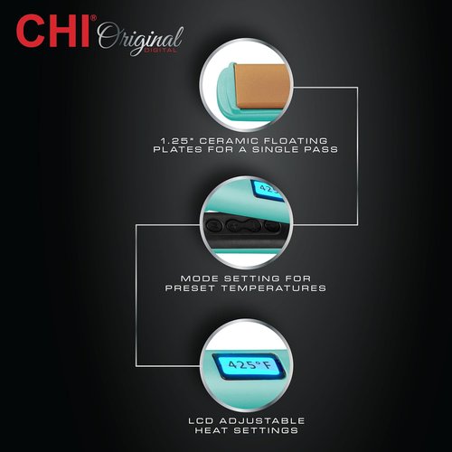 CHI Original Flat Iron Hair Straightener - Ceramic Plates for Smooth Styling | Quick Heat Up, 1.25" Mint Mojito