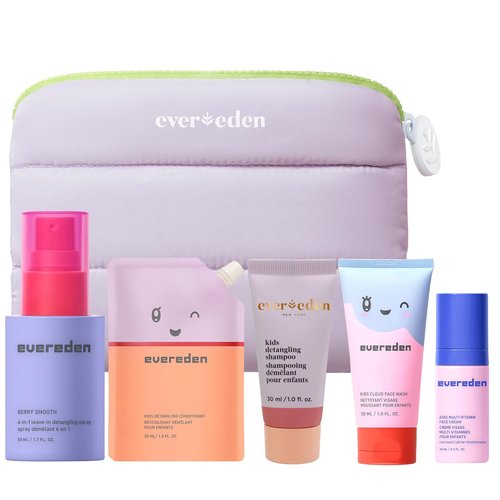 Evereden Kids Travel Set - Clean & Vegan 5-Piece Skin & Hair Care Kit with Travel Bag | Perfect Stocking Stuffer for Kids