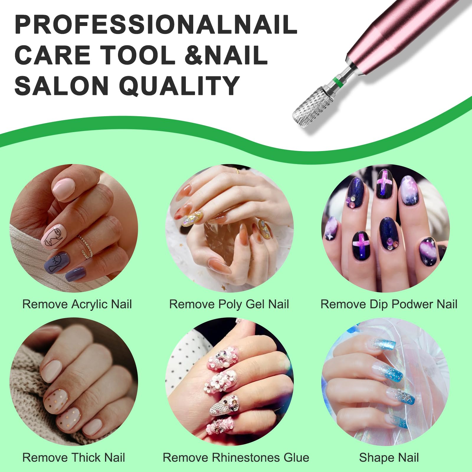 Vnjaoi Professional Electric Nail Drill Bits 3/32" Carbide Bit Cuticle Drill Bits Nail Files for Fast remove Acrylic or Hard Gel Nail Drill Bit for Manicure Pedicure(Silver, Coarse Grit)
