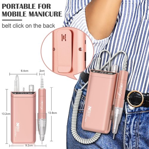 Kredioo Nail Drill, Nail Drills for Professional Acrylic Nails 35000RPM Electric File Machine Rechargeable Portable with 10 Bits Remove Gel Polish Salon Quality Manicure-Gold