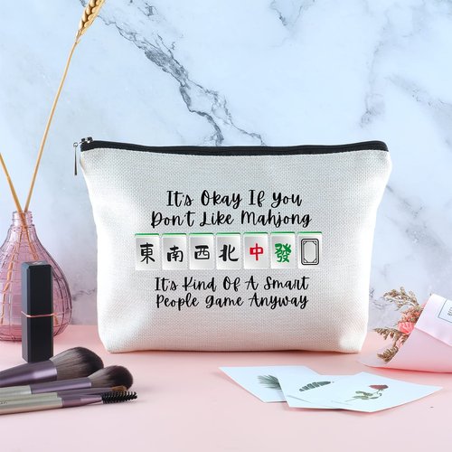 Funny Mahjong Zipper Makeup Bag Travel Cosmetic Bag Mahjong Lover Gift Gambling Gifts for Grandma Aunt Mom Sister Besite Friend for Birthday Christmas Retirement Thanksgiving Gifts
