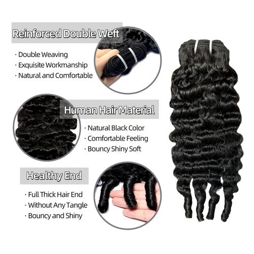 Burmese Curly Bundles Human Hair 14 Inch 3C4A Water Wave Bundles Quick Weave with Spiral Curly End 100% Unprocessed Kinky Curly Human Bundles in Hair Extensions Natural Black