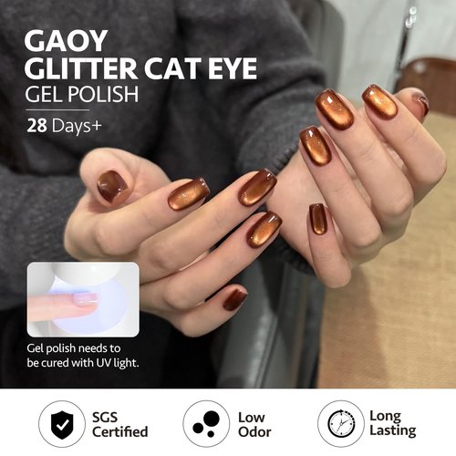 GAOY Glitter Cat Eye Gel Nail Polish Set - 6 Holographic Colors for Stunning DIY Nail Art | UV Soak Off