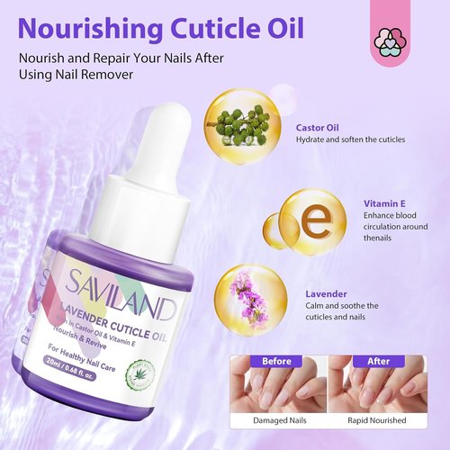 SAVILAND Pure Acetone Nail Polish Remover Kit - Fast & Easy Gel Polish Removal with Tools & Cuticle Oil | 8.45 FL Oz