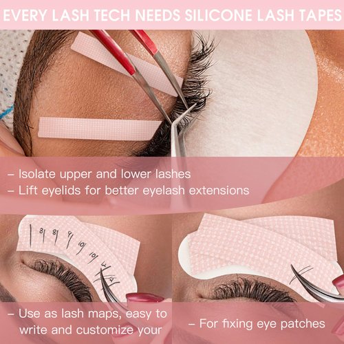 Miuffue Lash Tape, Sticky Silicone Adhesive Pain-Free Removal Eyelash Tape, Pink Sensitive Breathable Lash Tech Supplies, Medical Micro-Porous Eyelash Extension Tape - 0.5 in x 4 Yds, 4 Rolls