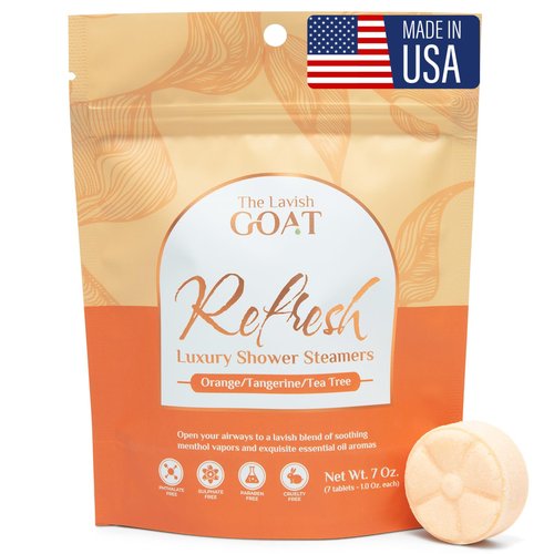 TLG Refresh Shower Steamers Aromatherapy 7 Pack – USA Made with Extra Menthol and Orange & Tea Tree Essential Oils – Shower Bomb for Relaxation, Citrus Shower Tablets – Gift for Men & Women