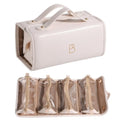 BS-MALL Travel Makeup Bag PU Leather Large Size Elegant Cosmetic Case in Premium PU Leather with 4 Small Bag for Easy Makeup Organization & Travel White