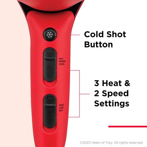 REVLON Airflow Control Hair Dryer with Diffuser - 1875W Blow Dryer Head Rotates 90° for Total Control, Wider Head for Less Drying Time, Reduces Frizz (Red)