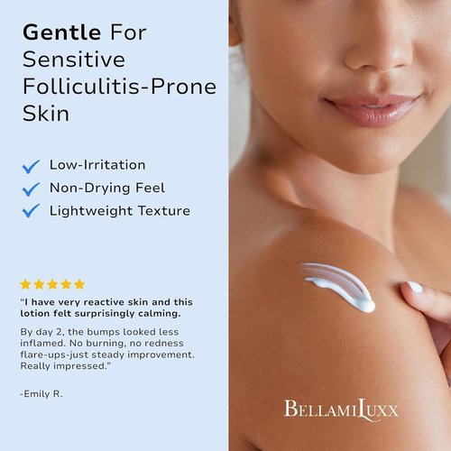 BellamiLuxx Folliculitis Acne Lotion - Soothes Itch & Redness, Reduces Body Acne & Bumps | Salicylic & Glycolic Acid + Botanicals