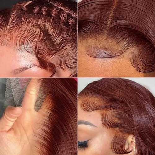 RQY Reddish Brown Bob Wig Human Hair 13x4 Reddish Brown Lace Front Wigs Human Hair Bob Pre Plucked 180% Density Short Straight Lace Front Wigs（33# bob Wig 8inch）