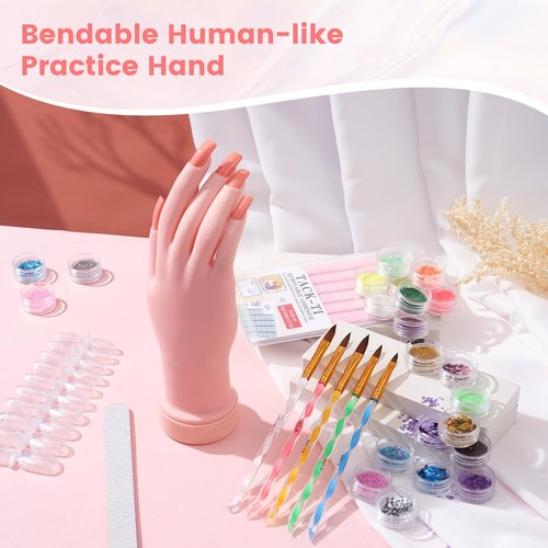 Nail Kit for Beginners with Everything: Professional Nail Acrylic Powder Liquid Set with Practice Hand Drill U V Light in Cosmetic Bag for Women Salon Home (Pink)