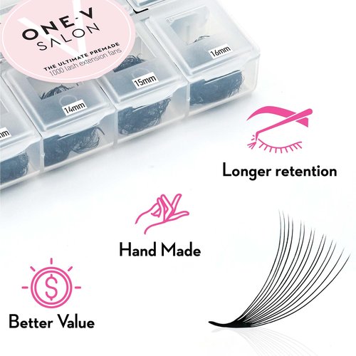 One V Salon, 1000 Loose Professional Use Premade Fans Eyelash Extensions, C Curl Volume Lashes, 10D 20D 14D-0.05 Thickness, 9-16mm Fluffy Handmade Fan Mixed Tray