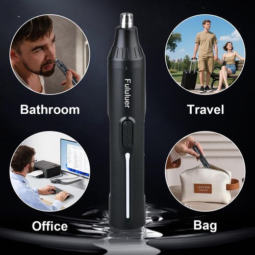 Fululuer Nose Hair Trimmer for Mens and Women | Rechargeable 4-in-1 Ear, Nose, Eyebrow & Beard Trimmers | 8500 RPM | USB Charging | Washable, LED Indicator (Jet Black)