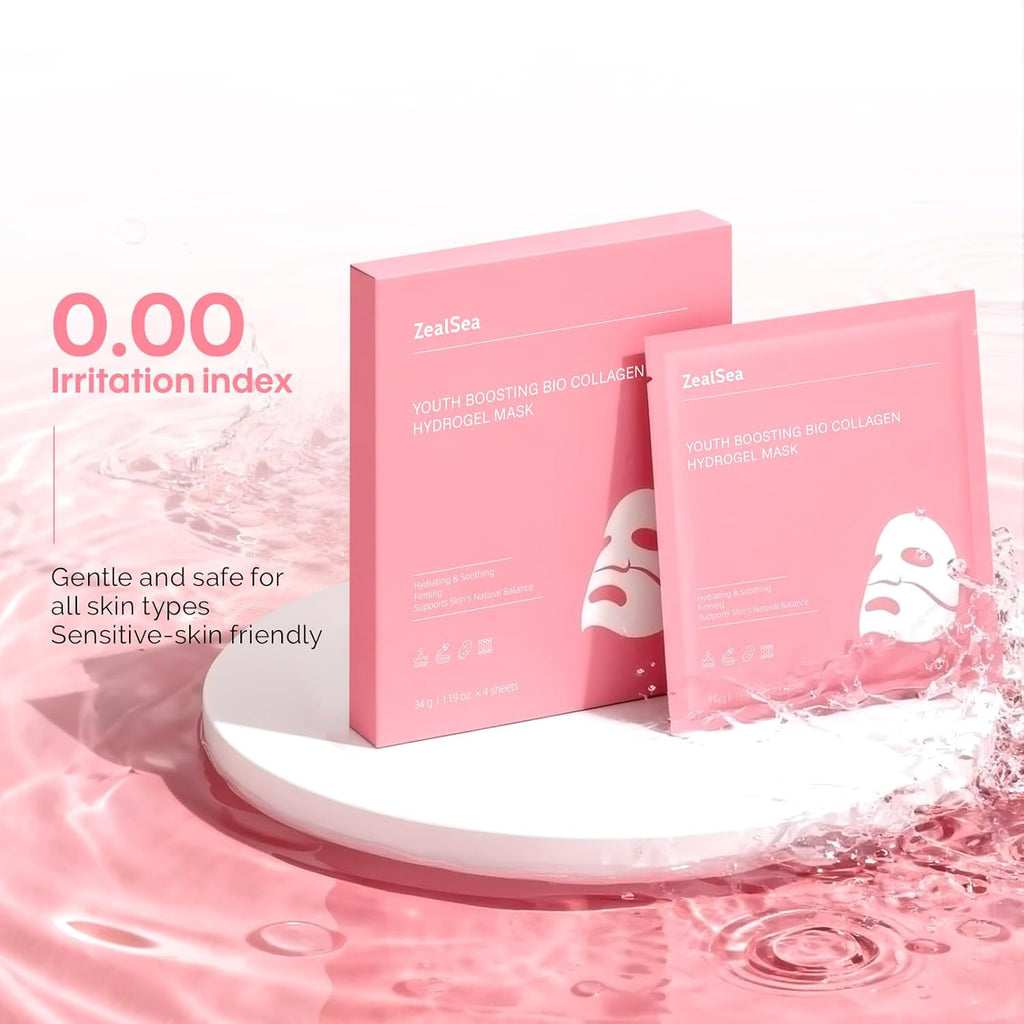 ZealSea Bio Collagen Hydrogel Face Mask - Overnight Jelly Gel for Deep Hydration & Pore Care | 4 Pack