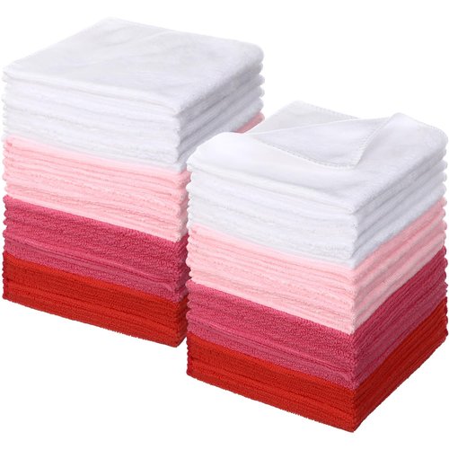 Newwiee 40 Pcs Wash Cloth Bulk Cotton Bath Hand Face Washcloths Soft Quick Drying Towel for Women Bathroom Washing Body Viscose Fiber Multipurpose Fingertip Rags(12 x 12 Inch,Pinkish Bloom)