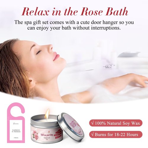 Spa Gifts for Women 7 Pcs Home Spa Kit Rose Gifts for Woman,Spa Gift Baskets Self Care Gifts Spa Gift for Women Birthday,Mothers Day Basket Easter Christmas Bath Set