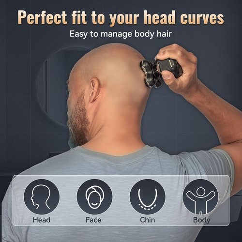 Hugdew 5 in 1 Head Shavers for Bald Men, Skull Head Shaver with Rechargeable Battery, Electric Razor, Hair Clippers, Nose Hair Trimmer, Cleaning Brush, Hair Manager, Idea Gift for Men(Brown)