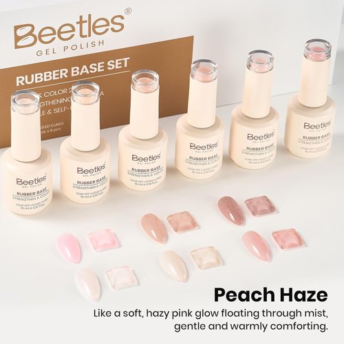 Beetles Rubber Base Gel Set - 6 Vibrant Colors | 5-in-1 Builder Base Coat for Strong, Flexible Nails - 15ml