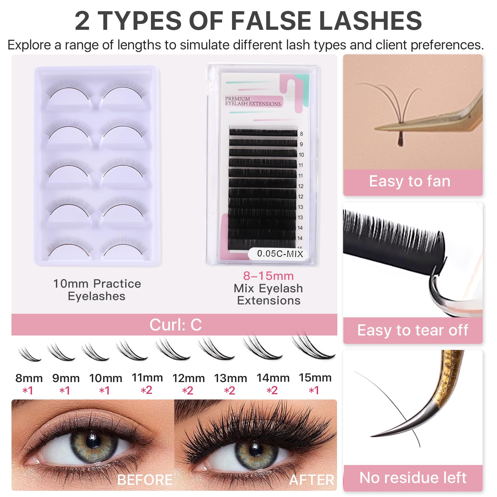 Vznffur Lash Kit for Beginners, Eyelash Extension Kit with Eye Lash Mannequin Head, Eyelash Extension Glue, Remover Cream, Tweezers for Practice Training