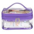 HAOGUAGUA Double Layer Clear Cosmetic Bag Makeup Bag, Waterproof Travel Toiletry Bag, Transparent PVC Pouch Organizer (Purple)