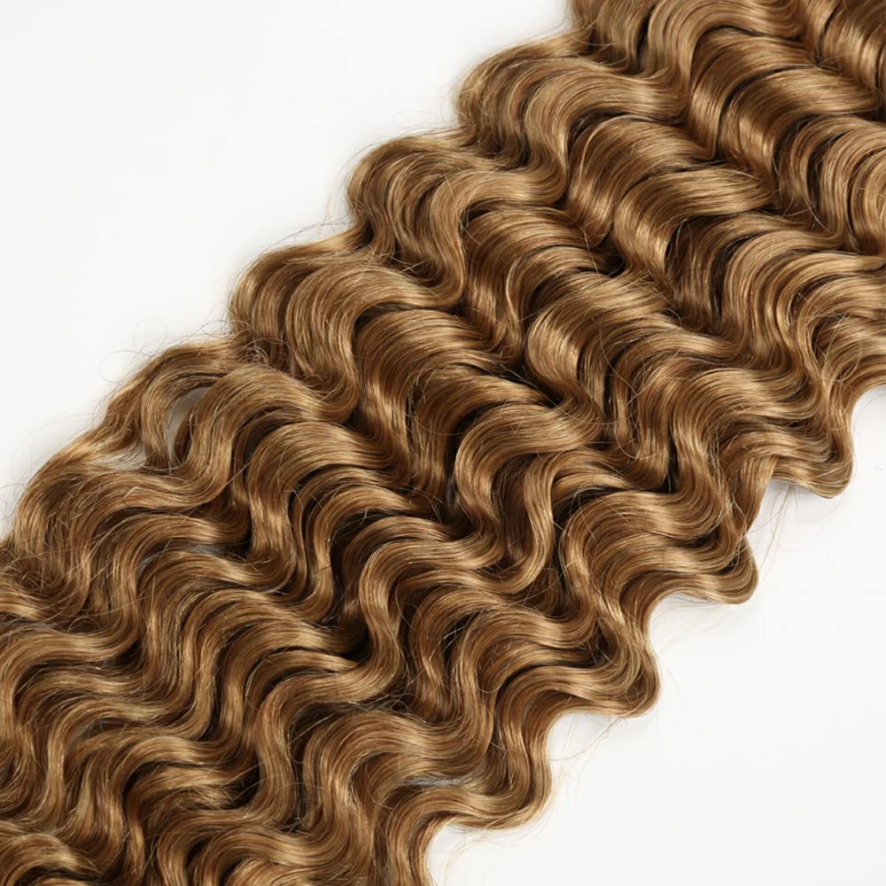 Yubelanis Color 27 Human Hair Bundles 08 10 12 Inch Deep Wave Bundles Human Hair 12A Unprocessed Virgin Raw Quick Weave Hair for Black Women Honey Blonde