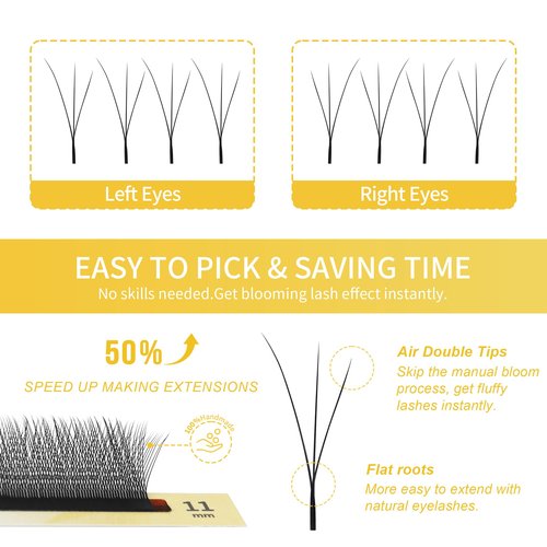 GLAMLASH W Eyelash Extensions 3D Volume Premade Fan Natural Soft Matte Lash Professional Salon Supplies (3D,0.07,C,9-14mm,Fox)