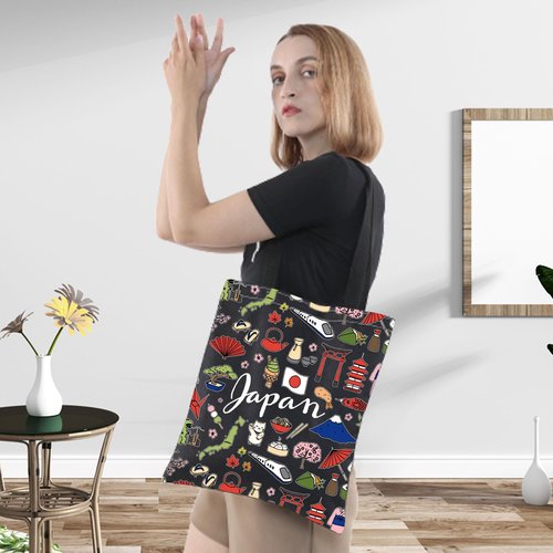 LEVLO Japan Travel Pouch Bag - Japan Theme Zipper Pouch Bag for Japanese Trip Gift (Black)