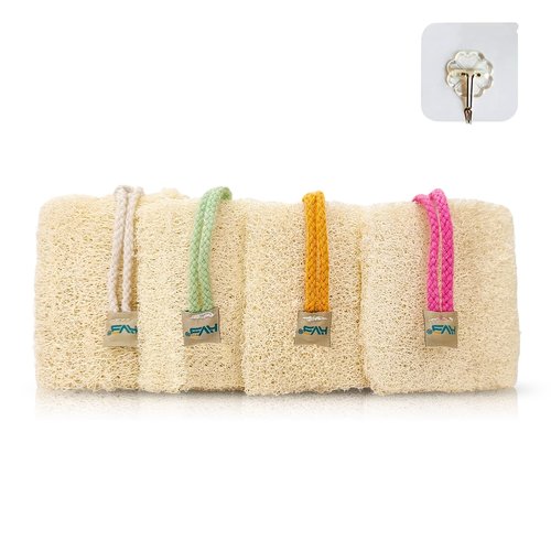 HVB Natural Loofah Exfoliating Bath Scrub, Bath Sponge, Unisex, Suitable for Both Body and Facial Use, Excellent Cleaning Effect. Pack of 4 (1 Box)