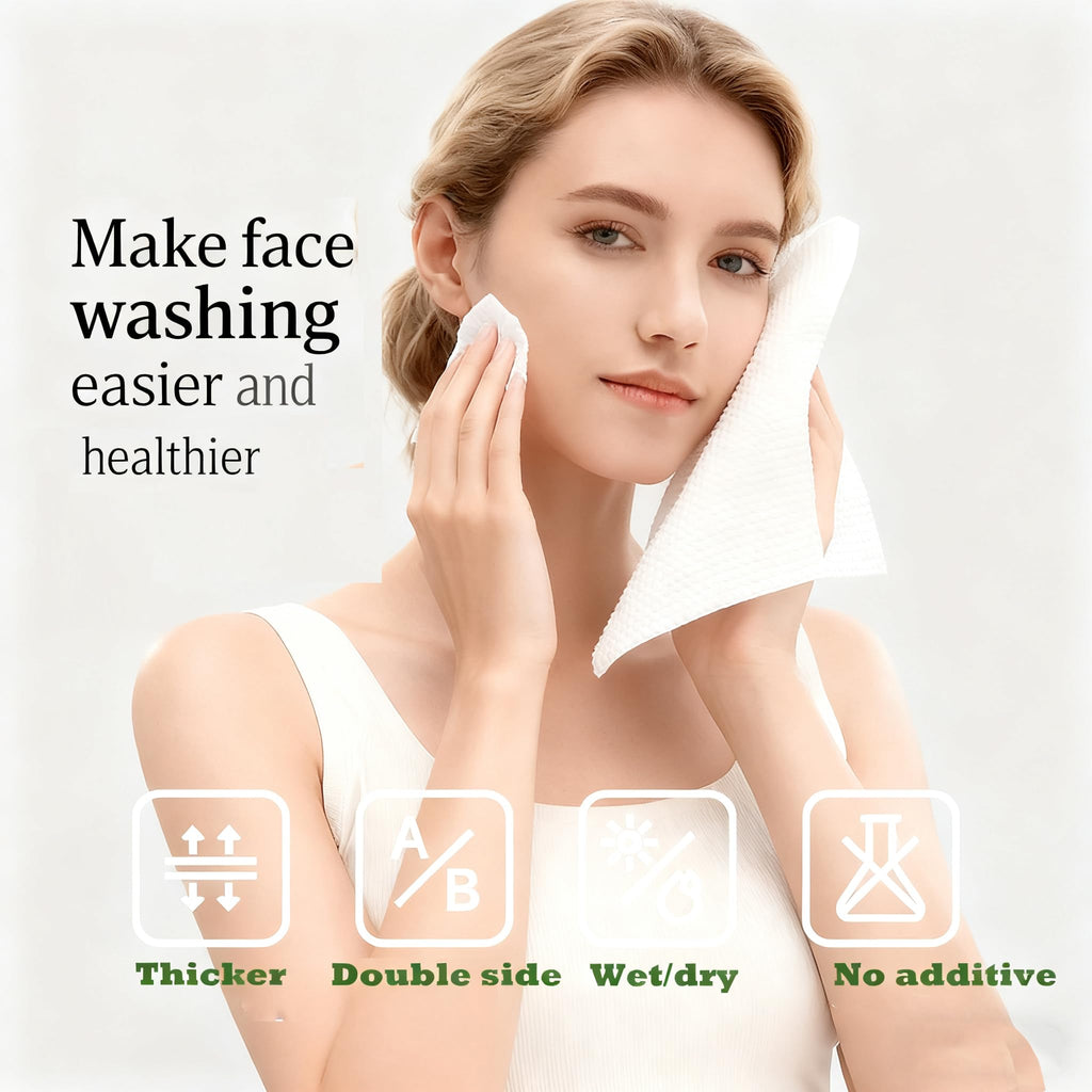 【Large Pack】Disposable Face Towels 160 Count,Hanging Design100% Bio-based Viscose Ultra Thick Face Towelettes,Dual-Texture,Makeup Remover Dry Wipes for Blemish or Sensitive Skin (160 count)