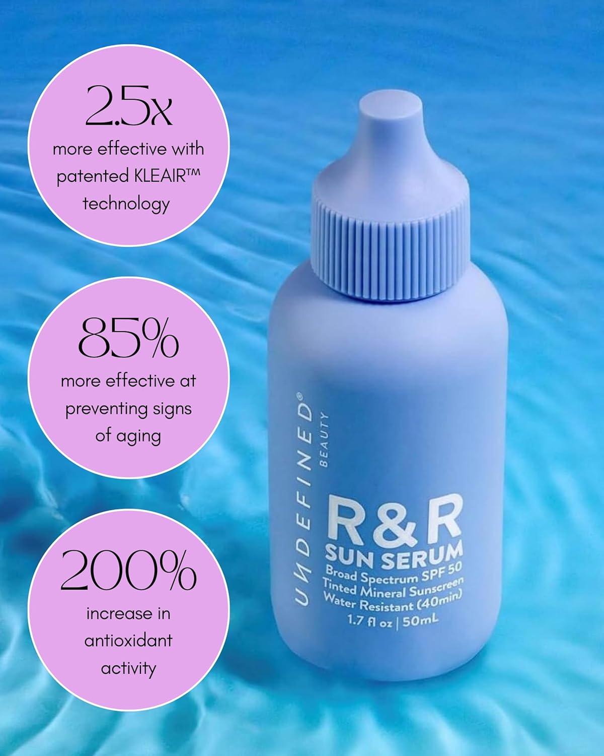 Undefined R&R Sun Serum SPF 50 - Mineral Sunscreen with Niacinamide & Blue Light Defense | Light Tint