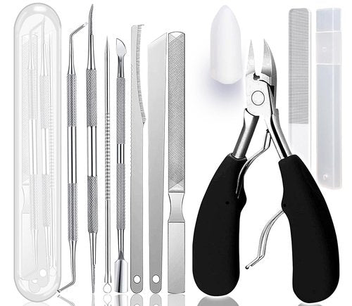 Geounzay 11 Piece Set Ingrown Toenail Pedicure Tool Kit, Stainless Steel Nail Care Treatment for Nail Correction, Polish Pain Relief