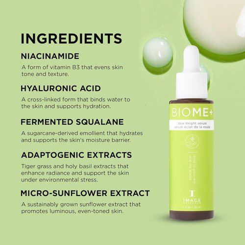 IMAGE Skincare Biome+ Dew Bright Serum - Microbiome Friendly Facial Serum for Enhanced Luminosity & Elasticity