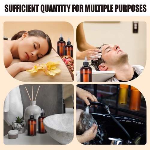 Barydat 12 Pcs 8 oz Brown Squeeze Bottle Twist Top Applicator Empty Hair Oiling Bottle with Funnels Refillable Plastic Liquid Containers for Liquid Hair Oil Shampoo Lotion