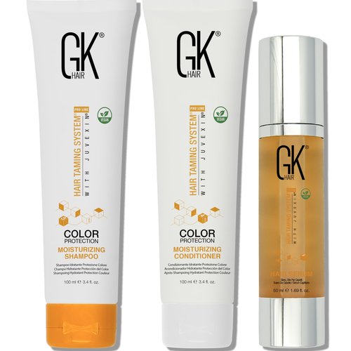 GK HAIR Global Keratin Moisturizing Shampoo and Conditioner Sets (3.4 Fl Oz/100ml) with Anti Frizz Serum Argan Oil (1.69 Fl Oz/50ml) for Dry Damaged Repair- All Hair Types Sulfate Paraben Free Unisex
