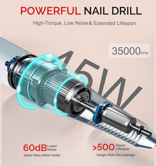 Lumcrissy Professional Rechargeable Nail Drill 35000 RPM - Cordless Electric Nail File ,Portable Efile for Shaping/Removing/Polishing Gel/Acrylic Nails | Ideal for Home DIY & Salon Manicure Pedicure