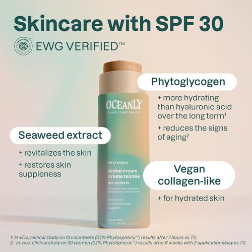 ATTITUDE Oceanly Tinted Face Cream Stick - SPF 30, EWG Verified, Plastic-Free, Universal Tint, 1 Ounce