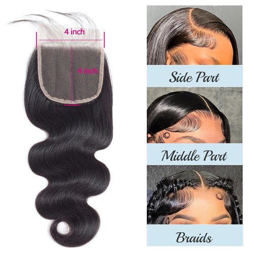 Transparent HD Lace Closure Body Wave Invisible Ultra-thin 4x4 Closure Brazilian Raw Virgin Human Hair Pre Plucked Natural Black (4x4 Lace Closure, 20 Inch)