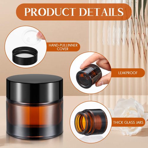 Norme 140 Pack 10ml Glass Cosmetic Jars with Lids, Refillable Sample Containers for Lip Balm, Cream, Lotion, Travel Size, Inner Liner, Wide Mouth(Amber)