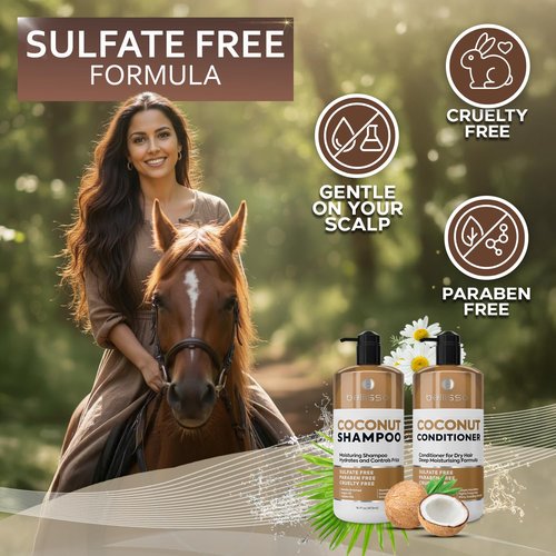 Skiennix Coconut Shampoo & Conditioner Set - Sulfate-Free, Deep Moisturizing Formula for Dry, Damaged Hair | 16 Fl Oz (Set of 2)