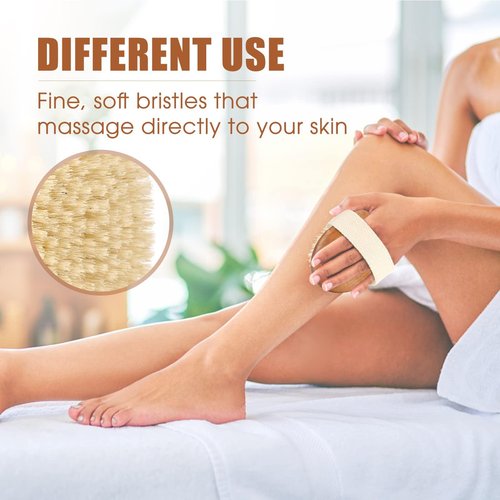 SAMEBUTECOBody Brush Solid Acacia Wood Boar Bristles Bath Brush for Skin Exfoliation,Lymphatic Drainage Improvement Oval Shape Dry Brush Comfort to Hold Works