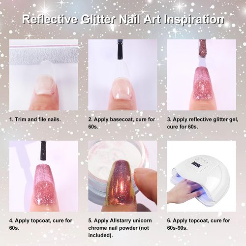 Allstarry Reflective Glitter Gel Nail Polish, 15ml/0.5 Fl Oz Shimmer Sparkle Diamond Glitter Gel Polish UV LED Curing Soak Off Home DIY Nail Salon for Nail Art Disco Party Nightclub Wedding - Silver